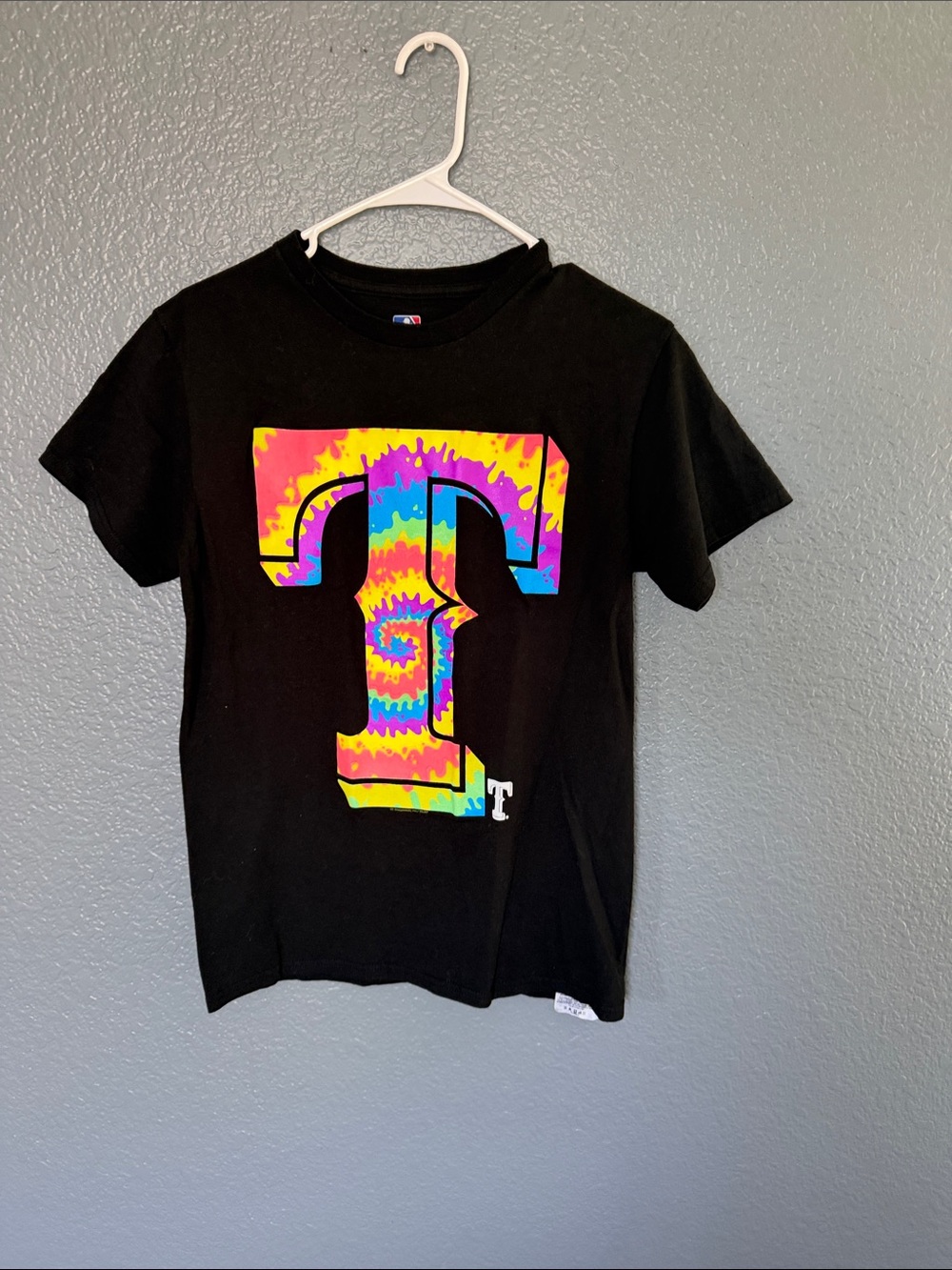 MLB Texas Rangers with Rainbow Tie-Dye 'T' Graphic